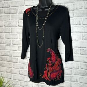 J. Jill Paisley Embroidered Tunic Top Size Medium Petite Boho Hippie Pima